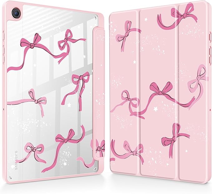 Tuiklol for Samsung Galaxy Tab A9+ Tablet 11” / A9+ Plus 2024 2023Buit-in S-Pen Holder with Clear Protective Cover Transparent Back Shell Auto Wake/Sleep Samsung Tab A9 Plus CoverBow-Pink