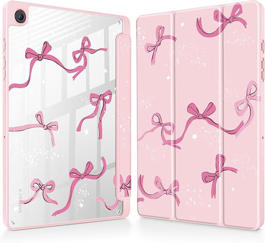 Tuiklol for Samsung Galaxy Tab A9+ Tablet 11” / A9+ Plus 2024 2023Buit-in S-Pen Holder with Clear Protective Cover Transparent Back Shell Auto Wake/Sleep Samsung Tab A9 Plus CoverBow-Pink