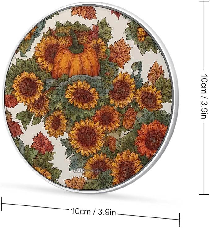 Pumpkins Sunflowers Leaves Fast Portable Charger 10W Funny Graphic Phone Charging Pad with USB Cable