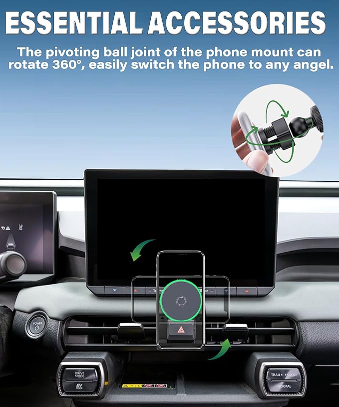 Car Phone Holder for Toyota RAV4 2026 Accessories 15W MagSafe Fast Wireless Charger Cell Phone Mount Fixed Clip 360° Rotation