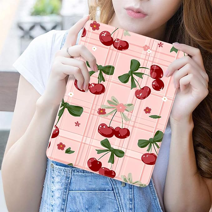 JOYLAND for iPad 9th/8th/7th Generation 10.2 inch (2021/2020/2019) with Pencil Holder-Auto Wake/SleepCute Pink Cherry Cover Anti-Scratch Shockproof Premium Folio Stand CasePink