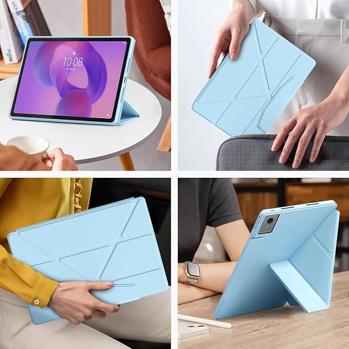 Case for Lenovo Idea Tab Plus 12.1 Inch – Multi-Angle Stand PU Leather Soft Cover with Hidden Pencil HolderSlim Lightweight Back Protective Folio Case ShockproofAnti-Scratch[Blue]