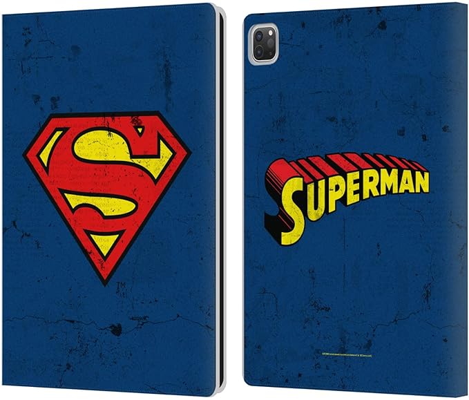 Head Case Designs Officially Licensed Superman DC Comics Distressed Logos Leather Wallet Case Compatible with Apple iPad Pro 13 M4 2024