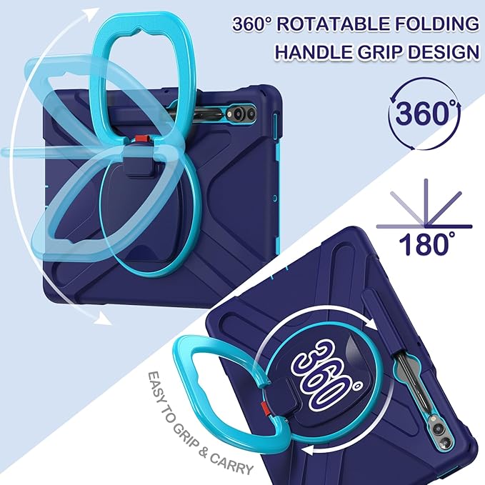 BATYUE Case for Samsung Galaxy Tab S10+ /S9 FE+ /S9+ /S8+ /S7+ /S7 FE 5G 12.4 inch Shockproof Protective Tablet Case with Shoulder Strap Kickstand Navy Blue