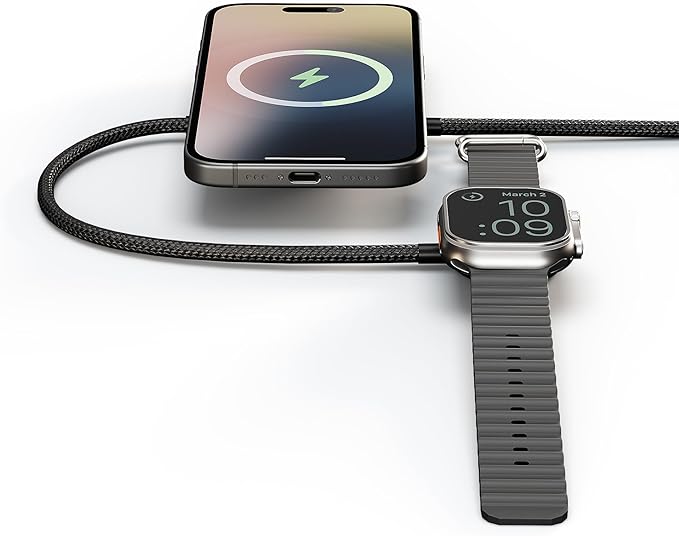 Zens Charging Cable Pro 2 – Qi2 Magnetic Wireless Phone Charger up to 15 W for iPhone 17/16/15/14/13/12 Apple Watch Fast Charge USB-C to USB-C Aluminium Housing 3.3 ft Cable