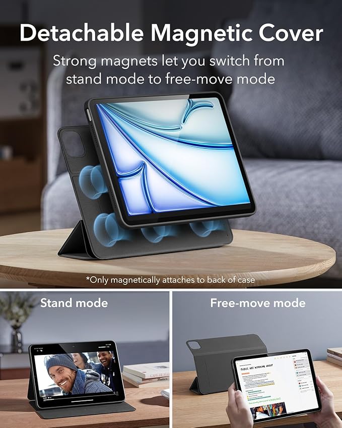 ESR for iPad Air 11 Inch Case M4/M3/M2 (2026/2025/2024) iPad Air 5th/4th Gen Case (2022/2020) 10.9 Inch with Pencil Holder Removable Magnetic Cover Vertical Stand Rebound 360 Series Black