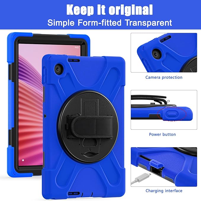 Tablet Case Compatible with Lenovo Tab 10.1(TB-311XU) /K10C TB311FU 2025 Case Protective Heavy Duty Rugged Shockproof Drop Protection Cover Shoulder Strap for Kids Silicone Cover(Blue)