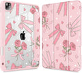 Tuiklol for iPad Pro 11 Inch Case M2 2022 Gen 4th -Built-in Pencil Holder Shockproof Cover Clear Transparent Back Shell Fit for iPad 11’’ 2021 2020 2018 Gen 3rd/2nd/1st for Kid Bow &amp Rose