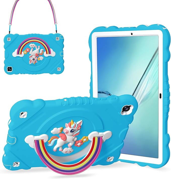 XZC Case for Samsung Galaxy Tab A8 10.5 inch (SM-X205N/X200N/X207) 2021/2022 Unicorn Heavy Duty Shockproof Protective Cover with Adjustable Shoulder Strap (Light Blue)