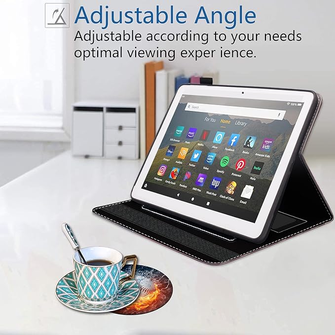 Case for Amazon Kindle Fire HD 8/Fire HD 8 Plus Tablet (12th/10th Generation 2022/2020 Release) - Premium PU Leather Cover with Auto Sleep Wake Burning Baseball Fire and Water