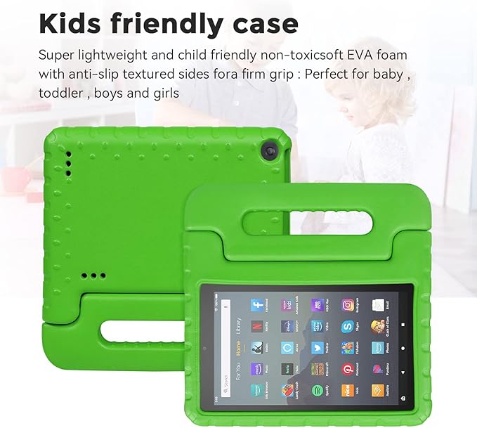 Kids Case for Fire 7 Inch Tablet 9th/7th/5th Generation Tablet (2019/2017/2015 Release) Kid-Proof &amp Shockproof Case Sturdy Soft Durable EVA Protective Cover with Convenient Handle Green
