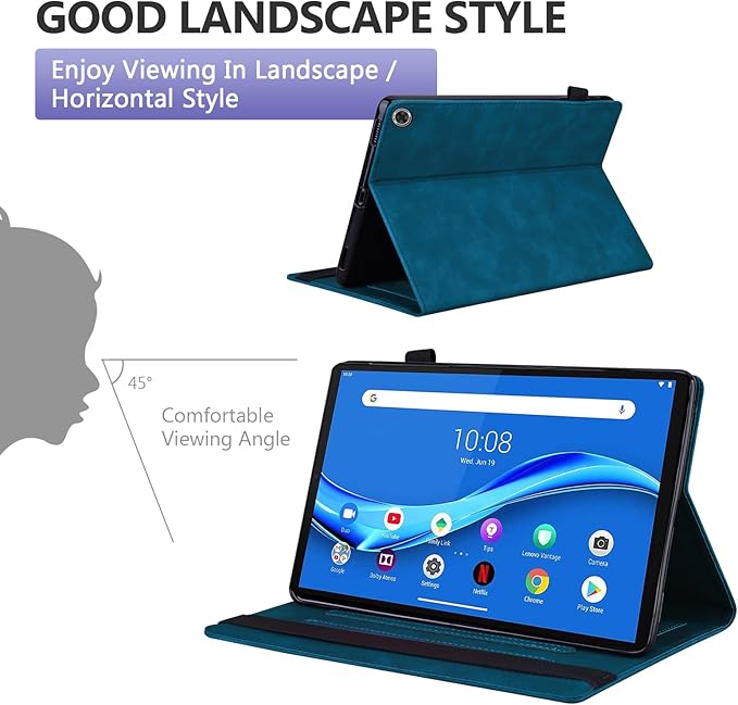 Dteck Folio Case for All-New Amazon Fire HD 10 and 10 Plus Tablet (13th/11th Generation 2023/2021 Release)Premium PU Leather Slim Flip Stand Magnetic Pocket Wallet Cover with Pencil Holder Blue