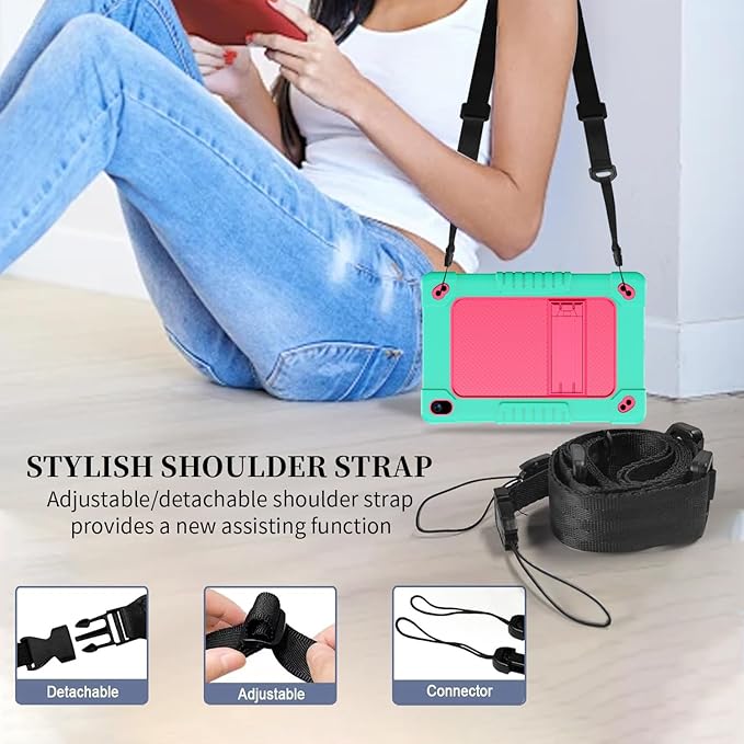 for Onn 10.1 inch Tablet Case 2024for Onn 10.1 Tablet Case Gen 4 Shockproof Rugged Kids Cover with Screen Protector Shoulder Strap for Walmart 10.1 (2024 Model:100135925)(GreenPink+2Pcs)