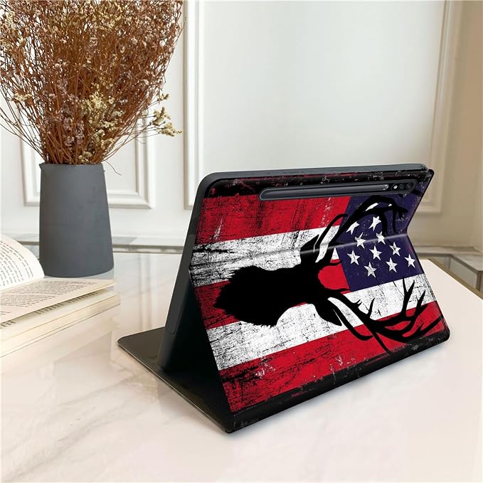 Old American Flag With Deer