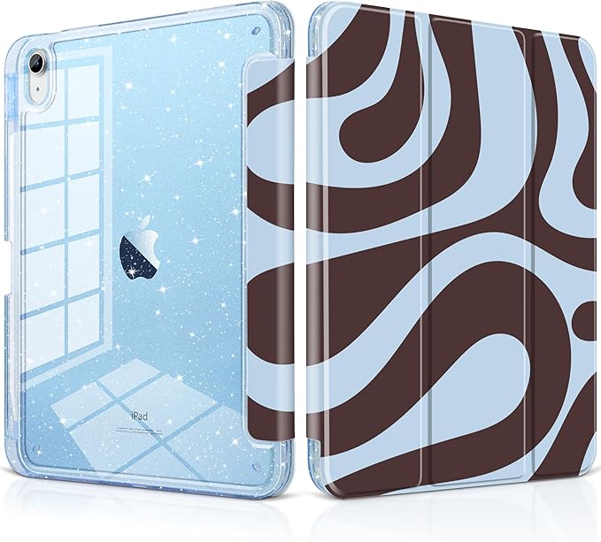 DONGKE for iPad Pro 11 inch Case – Fits M5 2025 / M4 2024 Shockproof Sparkling Glitter Acrylic Back Pencil Holder Trifold Stand Auto Sleep/Wake &amp Touch ID Support - Groovy Swirl