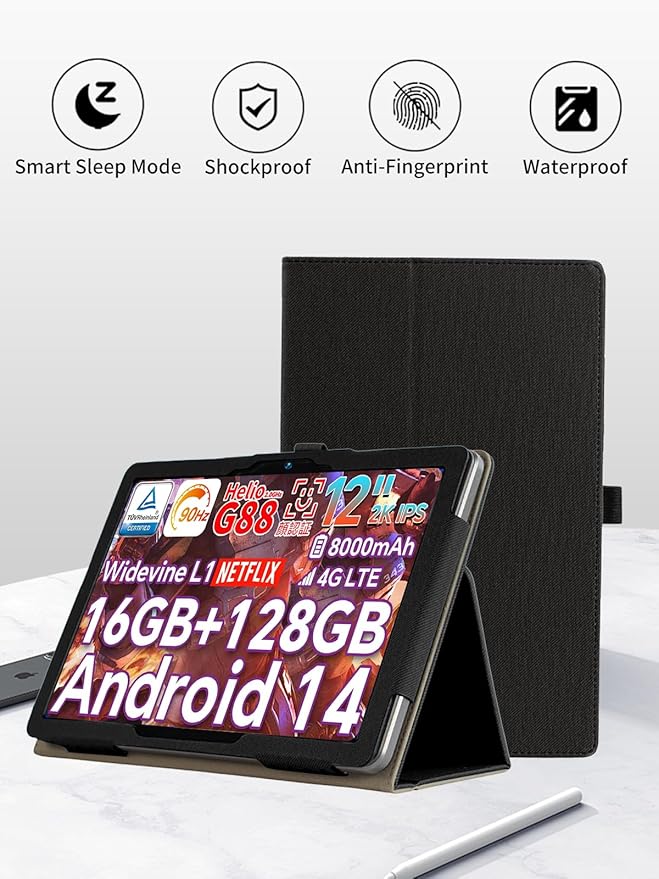 Case for Callsky-Tab Ctab 14 Tablet Full Coverage Ultra Slim PU Leather Cover Case with Folding Stand and Hand StrapCover Rugged with Auto Sleep/Wake - Black