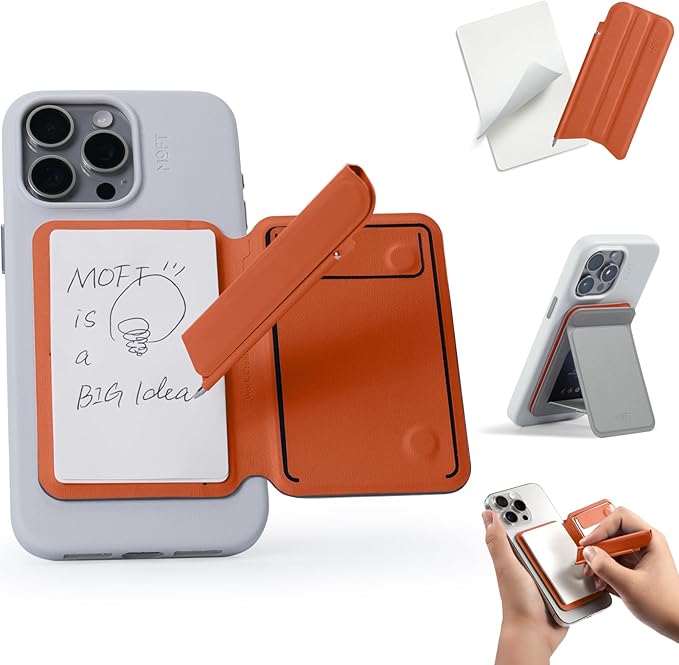 MOFT Action Inspiration MagSafe Phone Stand Magnetic Notepad Stand Compatible with iPhone 16 Series and Other Phones with Two Types of Notepad and Magnetic Invisible Pen Taupe + Sunrise