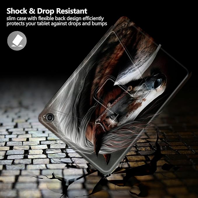 Horse Pattern Case for Kindle Fire HD 8 &amp Fire HD 8 Plus Tablet (12th/10th Generation2024/2022/2020 Release)360 Degree Rotating Stand Protective Cover with Auto Sleep/Wake