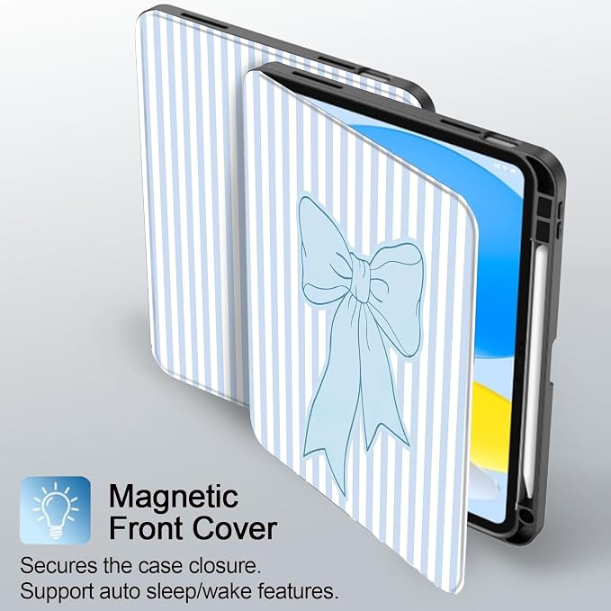 Blue White Striped-Blue Ribbon Bow