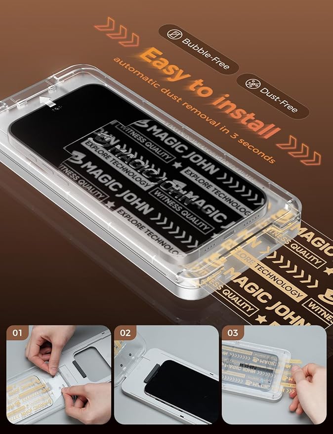 MAGIC JOHN 3rd Gen Upgraded for iPhone 17 Pro Screen Protector 6.3 InchHD ClearShatterproof Tempered FilmAuto Dust-EliminationBubble FreeEasy Installation2 Pack