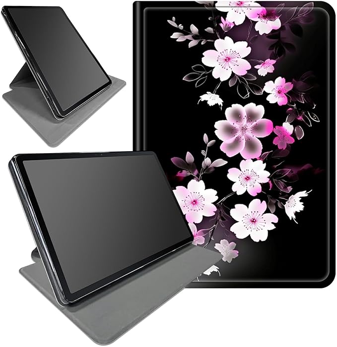 Case for Samsung Galaxy Tab S9 Plus/X810/X816B/X818U/S9 FE Plus 12.4inch Pink White Flowers Theme 360 Degree Rotating Stand Smart Protective Cover for Samsung S9 Plus Tablet