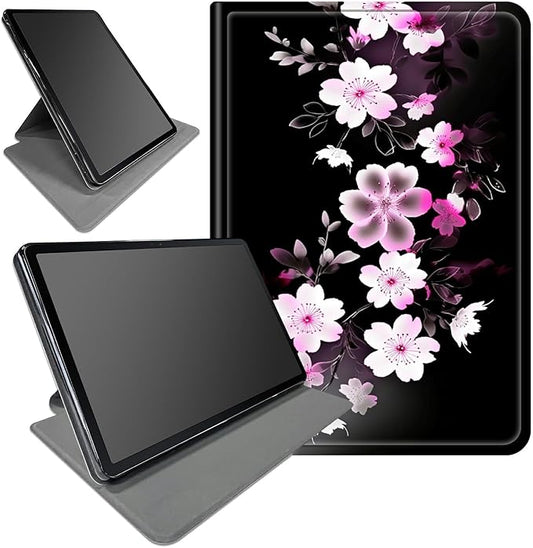 Case for Samsung Galaxy Tab S9 Plus/X810/X816B/X818U/S9 FE Plus 12.4inch Pink White Flowers Theme 360 Degree Rotating Stand Smart Protective Cover for Samsung S9 Plus Tablet