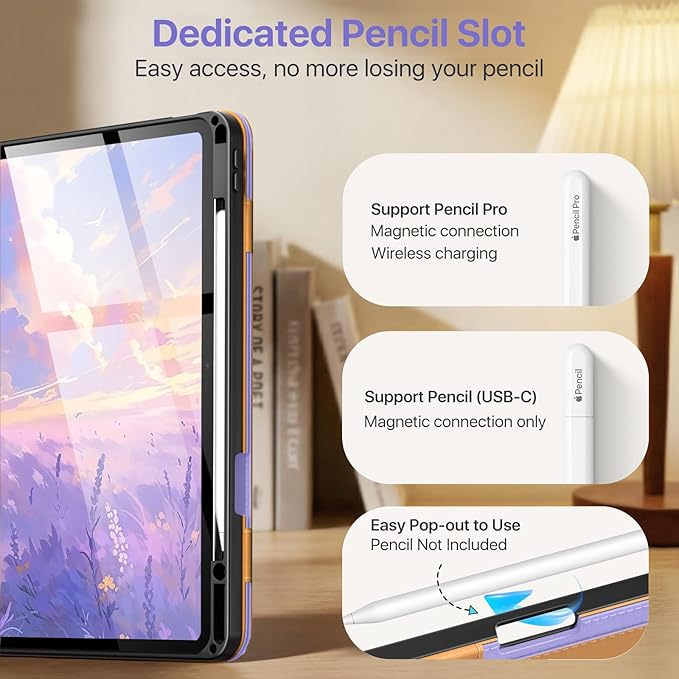MoKo Case for iPad Air 13-inch (M4) 2026 / (M3) 2025 / (M2) 2024 with Pencil Holder &amp Hand Strap &amp Pocket Premium Leather Folio Stand Cover Multiple Viewing Angles Light Purple