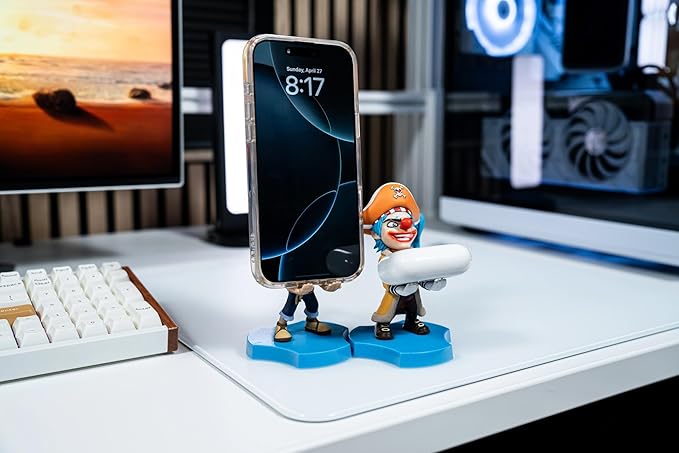 Cableguys Minis One Piece Luffy Phone Stand &amp Earbuds Holder - Phone Holder for Desk and Bedside Earbud Holders for Cell Phones Earphone &amp Small Devices Fun Desk Accessories for Kids and Ad