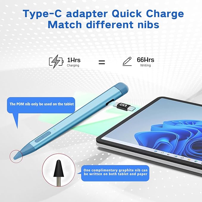 Slim Pen 2 for Microsoft Surface with 4096 Pressure Eraser &amp Right-Click Palm RejectionGraphite Nibfor Surface Pro 12/11/10/9/8/7/6/5/4/XSurface Go 4/3/2Book 3/2/1Laptop1-6Surface Studio 2
