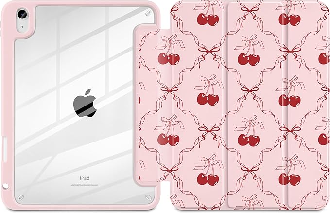 DONGKE Case for iPad (A16) 11th Generation 11 inch 2025 &amp iPad 10th Gen 10.9 inch 2022 [Built-in Pencil Holder] Clear Acrylic Back Trifold Stand Smart Cover Auto Sleep/Wake Ribbon Swirl