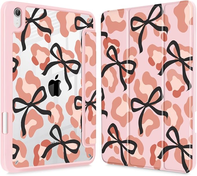 Mektron Printed Case for iPad mini 7 (A17 Pro) 2024/ Mini 6 2021 iPad mini 7th/6th Generation 8.3-inch Liquid Retina Display Cover Buit in Pencil Holder with Clear Back Shell Leopard Bows