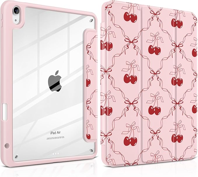DONGKE Case for iPad Air 11-inch M4 2026 &amp M3 2025 &amp M2 2024 iPad Air 5th/4th Generation 10.9 2022/2020 [Built-in Pencil Holder] Clear Acrylic Back Trifold Stand Smart Cover Ribbon Swirl