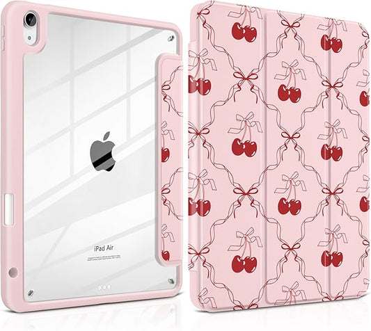 DONGKE Case for iPad Air 11-inch M4 2026 &amp M3 2025 &amp M2 2024 iPad Air 5th/4th Generation 10.9 2022/2020 [Built-in Pencil Holder] Clear Acrylic Back Trifold Stand Smart Cover Ribbon Swirl