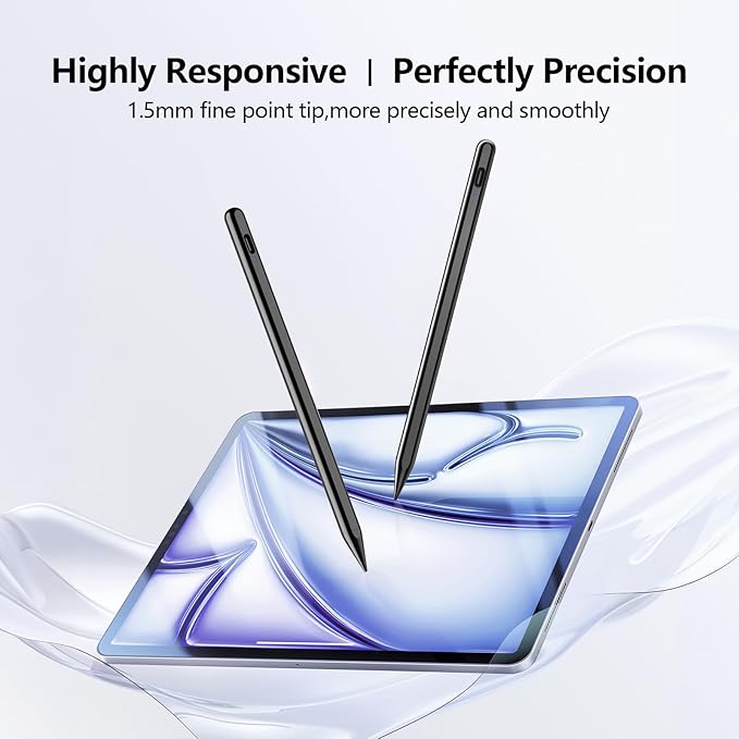 Stylus Pen for iPad 6th-11th Generation-2X Fast Charge Active Pencil Compatible with 2018-2026 Apple iPad Pro 11/12.9/M4 iPad Air 3/4/5/M2/M3/M4iPad mini 5/6/7 Gen-Black