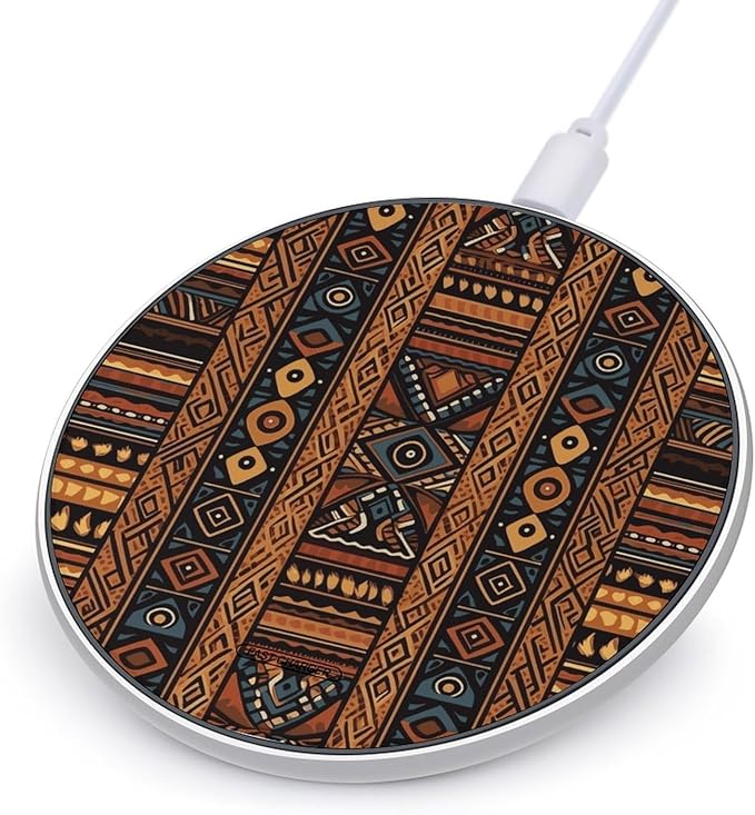Traditional African Design Pattern Wireless Charger Fast Wireless Charging Pad with USB Cable 10W Anti-Slip Magnetic Wireless Charger Portable Slim Charger Puck Travel Charging Station