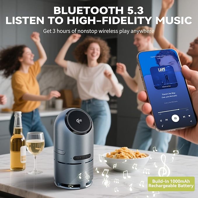 3-in-1 Wireless Charging Station with Bluetooth 5.3 Speaker Qi2 Certified MagSafe &amp Rotating Charger with Ambient Light for iPhone iWatch AirPods Suitable for Home Office and Outdoor 20W Adapt