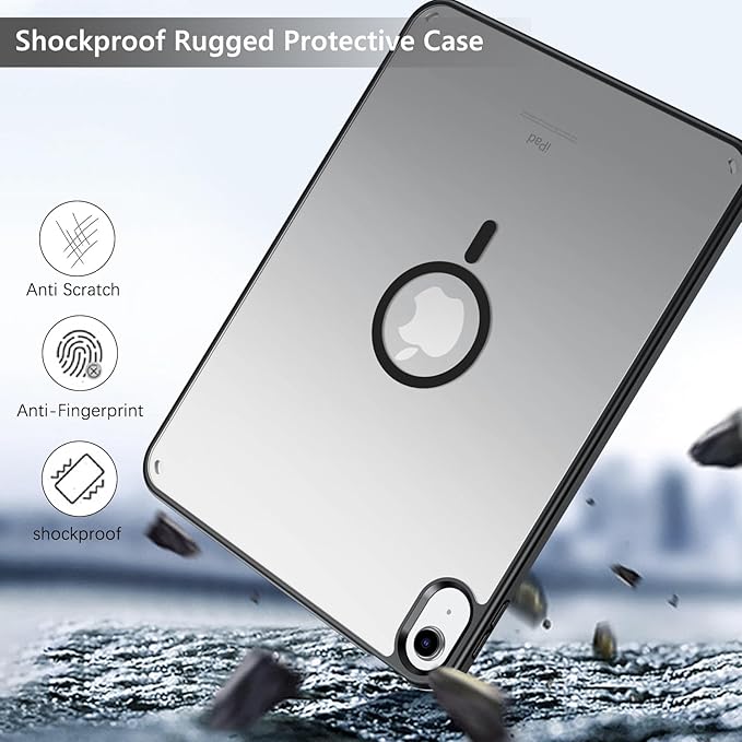 YINLAI Case for iPad (A16) 11th Generation 11 Inch (2025) iPad 10th Generation 10.9 Inch (2022) Magnetic [Compatible with Magsafe] Slim Translucent Matte Men Shockproof Protective Back Cover Black