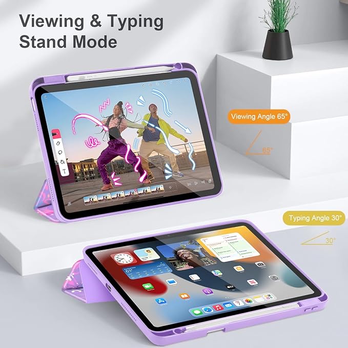 Tuiklol Case for iPad 11 inch (A16 Chip) 2025 Gen 11th / iPad 10.9 inch 2022 10th Gen Buit in Pencil Holder with Shockproof Cover Clear Transparent Back Shell Auto Wake/SleepFun Emotions Purple