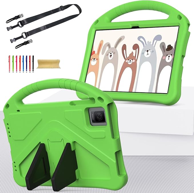 Kids Case for T-Mobile Revvl Tab 5G 2023 Model 10.36 Inch Soft EVA Handle Stand Shockproof Lightweight Children Friendly with Shoulder Strap Cover Case for Revvl Tab 5G Green