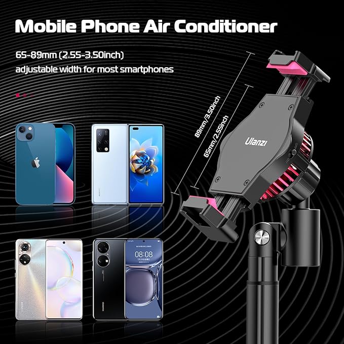 ULANZI SK-06 Cell Phone Stand with Phone Cooler Desktop Phone Live Streaming Solution with Phone Cooling Fan Height Adjustable Phone Cooler Stand Compatible with All Mobile Phones iPhone &amp Andr