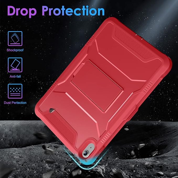 DTTO Case for iPad (A16) 11th Generation 11-Inch 2025 iPad 10th Generation 10.9-Inch 2022 Durable Shockproof Full Body Protective Cover with Built-in Screen Protector Red