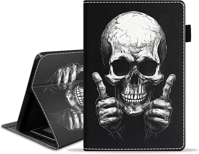 Case for Amazon Fire HD 10/HD 10 Plus Tablet 10.1 (13th/11th Generation 2023/2021 Release) Slim PU Leather Cover with Card Slot &amp Auto Wake/Sleep Funny Skull