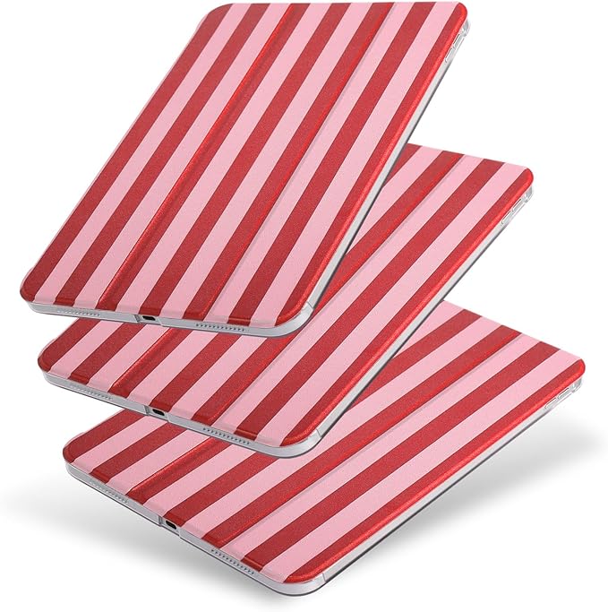case for ipad 11th Generation11 Inch 2025 (A16 Chip) &amp 10th Gen 10.9 Inch 2022 - Slim Scratch-Resistant Hard PC Translucent Back Shell Smart Cover Wake/Sleep Function Red White Stripes
