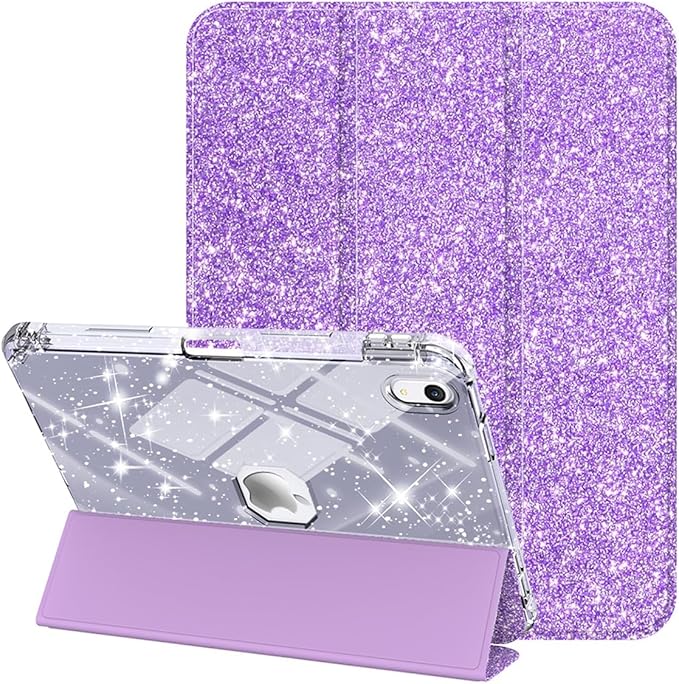 Case for iPad (A16) 11th Generation 11 inch 2025 &amp iPad 10th Generation 10.9 inch 2022 with Stand/Pencil Holder [Auto Wake/Sleep] Glitter Bling PU Leather &amp Clear Soft TPU Back Shell Purple