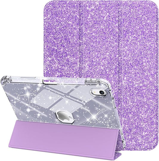 Case for iPad (A16) 11th Generation 11 inch 2025 &amp iPad 10th Generation 10.9 inch 2022 with Stand/Pencil Holder [Auto Wake/Sleep] Glitter Bling PU Leather &amp Clear Soft TPU Back Shell Purple