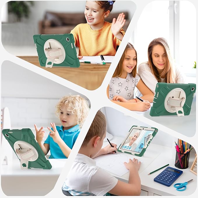 Tablet Case Compatible with Lenovo Tab 10.1(TB-311XU) /K10C TB311FU 2025 Case Protective Heavy Duty Rugged Shockproof Drop Protection Cover Shoulder Strap for Kids Silicone Cover(Green)