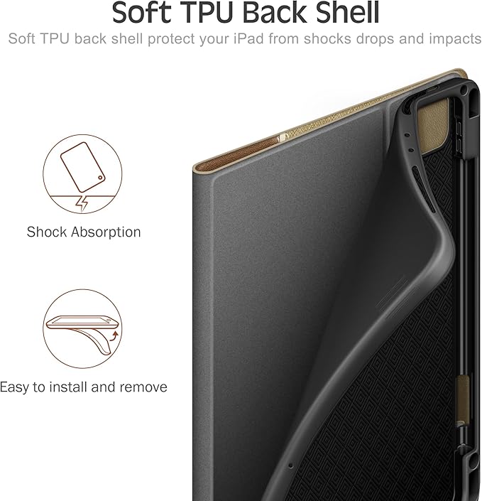 KingBlanc for iPad Pro 12.9 Case 6th/5th/4th/3rd Generation (2022/2021/2020) with Pencil Holder PU Leather Smart Stand Cover Auto Sleep/Wake Apple Pencil2 Charging Multi-Angle for Typing Beige