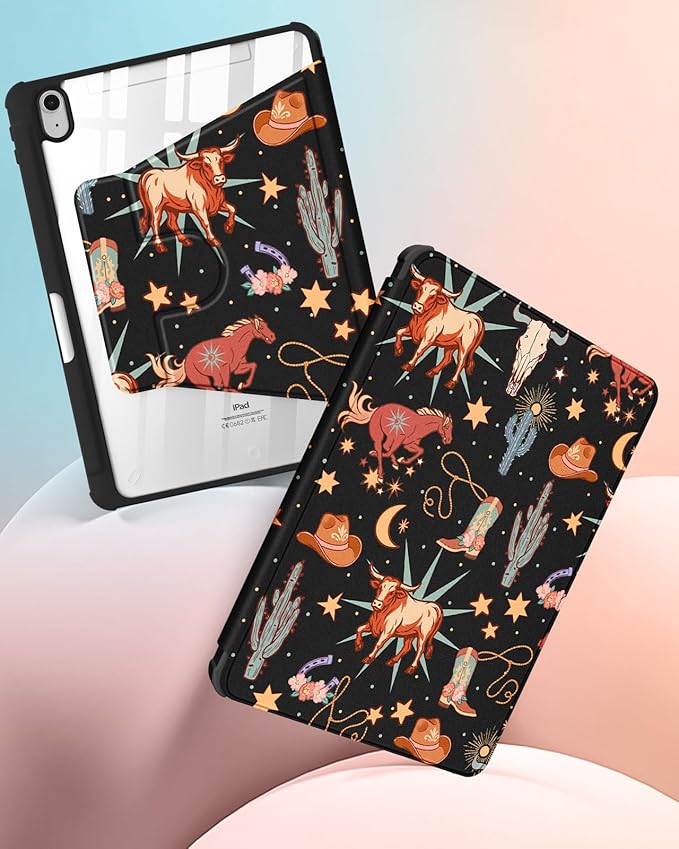 for iPad A16 Case for iPad 10th Generation Case 10.9 inch - 360 Degree Rotating Stand Folio Smart Cover with Pencil Holder for Women Girls Western Cowboy for Apple Tablet 10th 2022/11th 2025