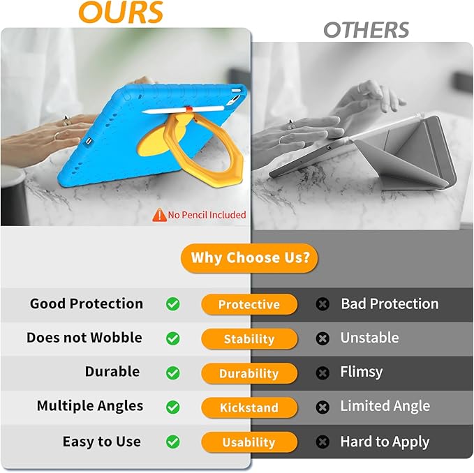 for iPad Pro 13 inch Case 2025 M5 / 2024 M4 with 360° Rotating Kickstand Rugged EVA Foam Shockproof Drop Proof Protective iPad 13 Pro Case for Home &amp School Use Blue