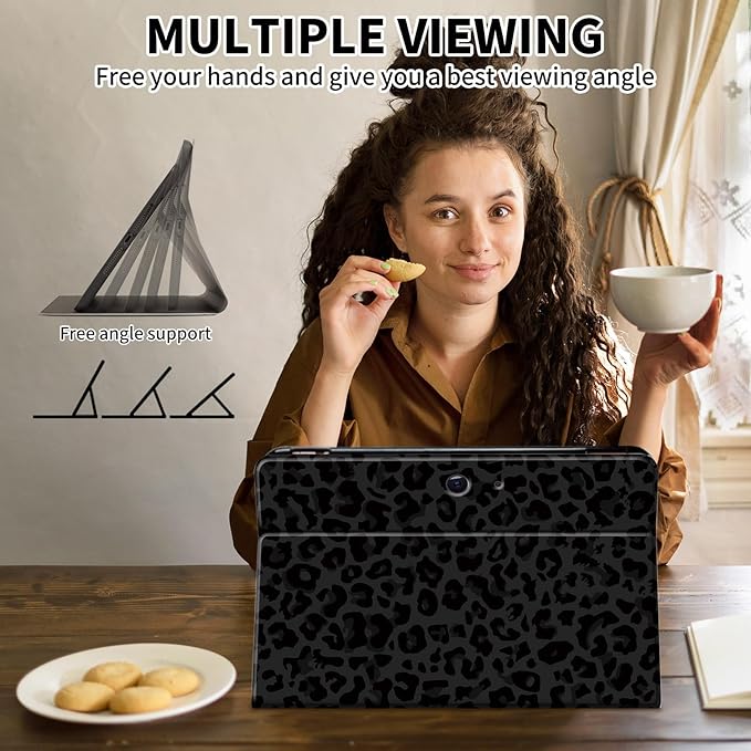 Case for Microsoft Surface Pro 11/10 / 9 13 InchPU Leather Cute Slim Folio Adjustable Stand Cover Case for Surface Pro 11th Edition AIBlack Green Leopard